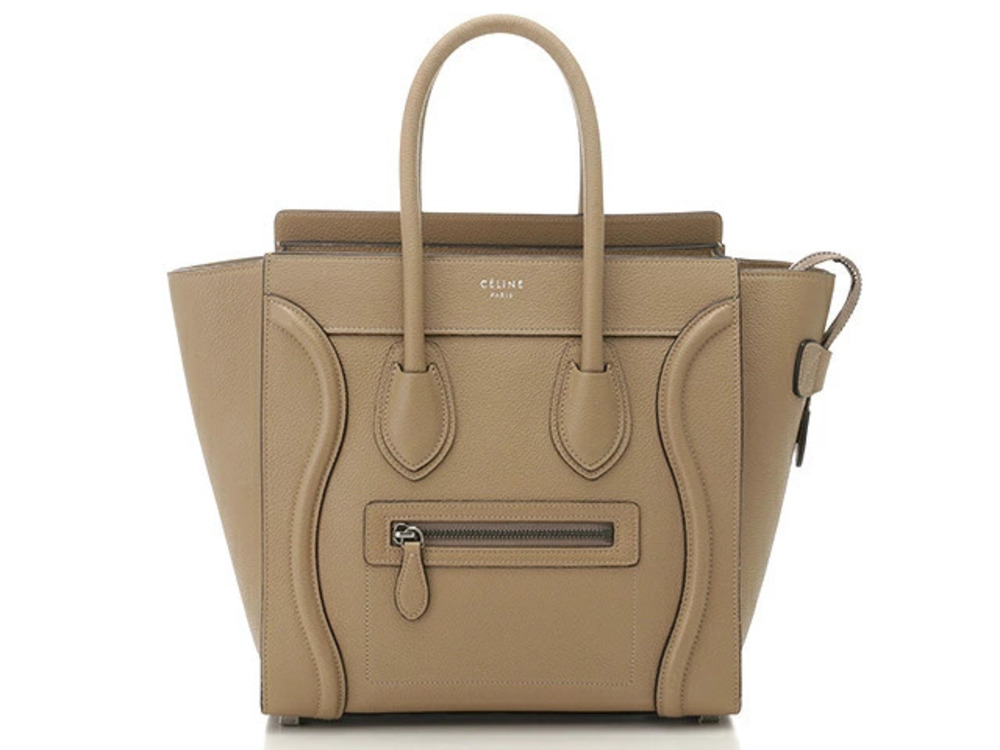 Celine Luggage Tote Tote Bag Embossed Leather Taupe Gray